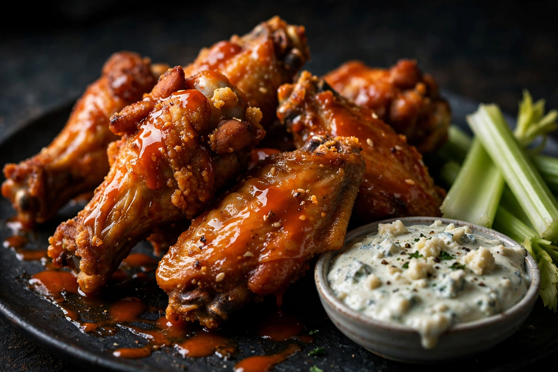 Buffalo chicken wings with blue cheese dip